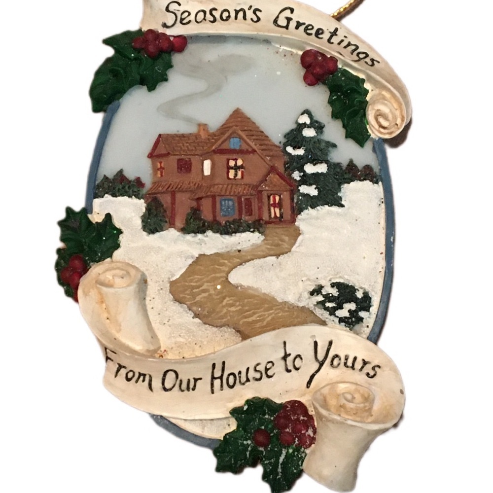Charming Holiday House Ornament with Festive Accents